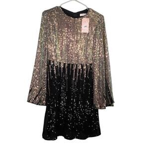 New Traffic People Sequin Liza Mini Dress Bell Sleeves Womens Sz Small